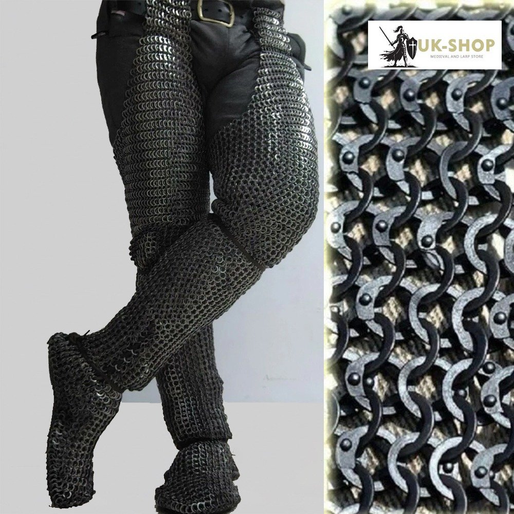 Chainmail Chausses 9MM Flat Ring with solid rings Chainmail Chausses 9MM Flat Ring with solid rings Chain mail Chausses 9MM Flat Ring Riveted With Solid Rings Mild Steel