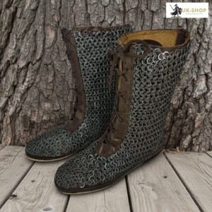 Chainmail Leather Boots Long 9MM Flat Ring Riveted with Washer