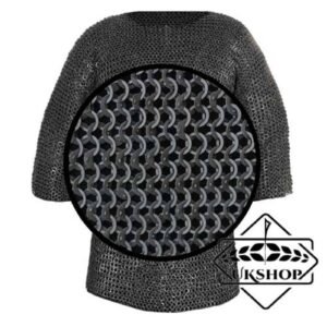 Flat Ring Chainmail Hauberk Shirt, Wedge Riveted, ID 9 mm, Natural