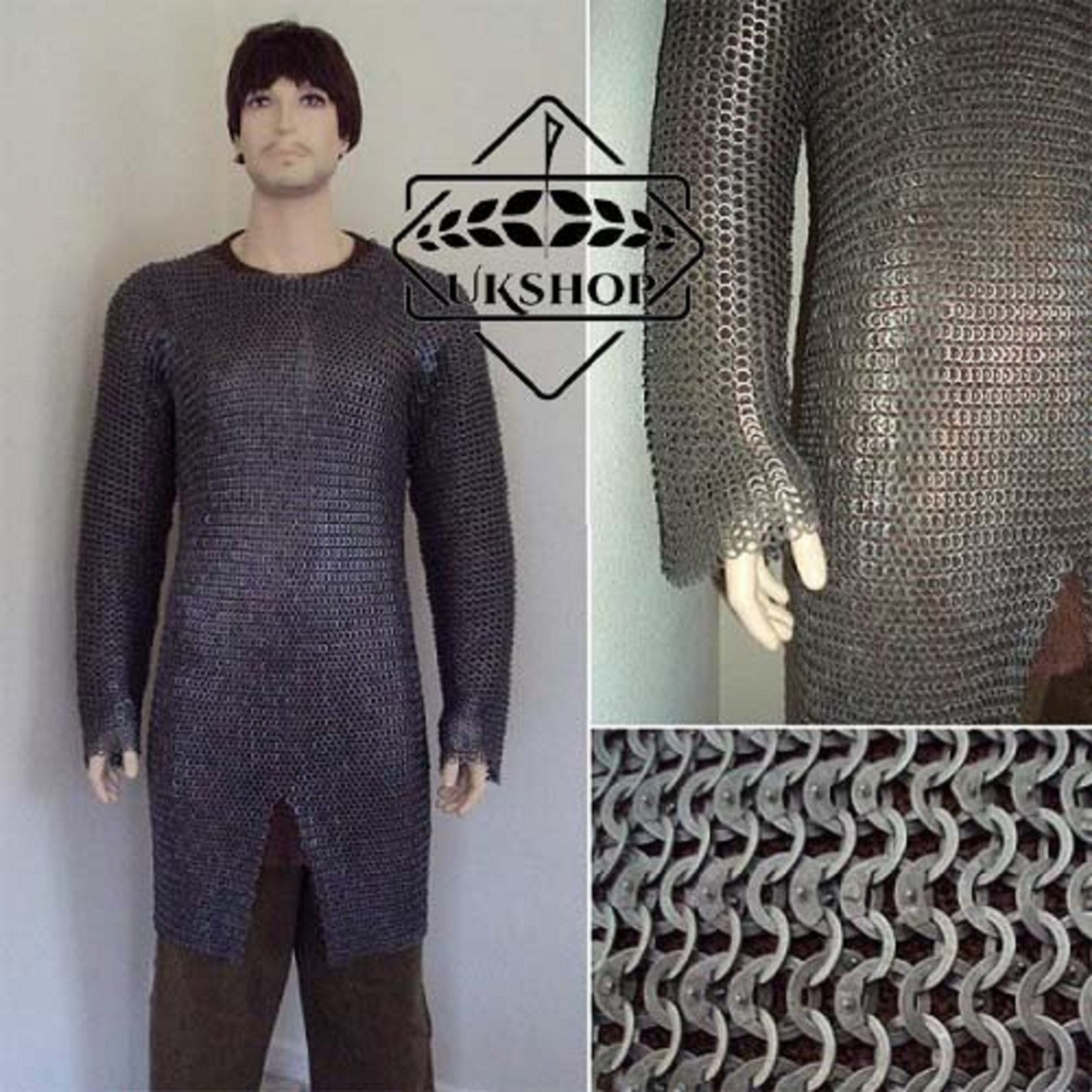 9MM Chainmail shirt, 9mm Wedge Riveted with Solid Rings Chainmail Full sleeves Haubergeon Shirt, Thanks giving gift