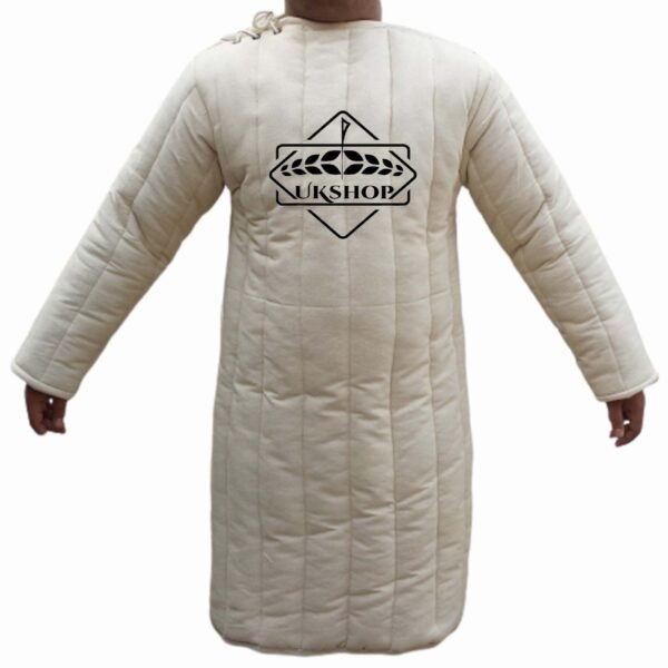 Medieval White Gambeson, Front Closed Long Sleeves Gambeson With Straight Bottom, Thanks giving gift