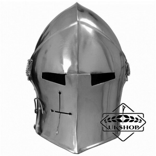 Medieval Barbute helmet| Visored Brushed Steel Knights Armory Templar Crusader's Helmet Props & Costumes, Thanks giving gift