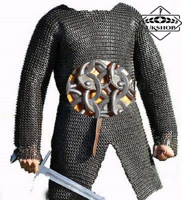 10mm Chainmail shirt, Full Sleeves Round Riveted With Solid Rings Hauberk Chainmail Shirt, Thanksgiving gift