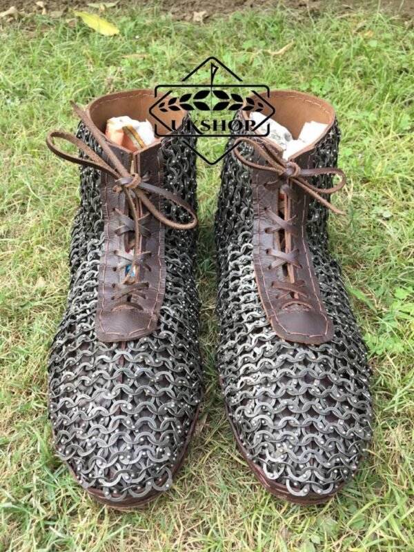 il fullxfull.2899772027 in4d scaled Medieval Chainmail Shoes - 9 mm Flat Ring All Ring Dome Riveted