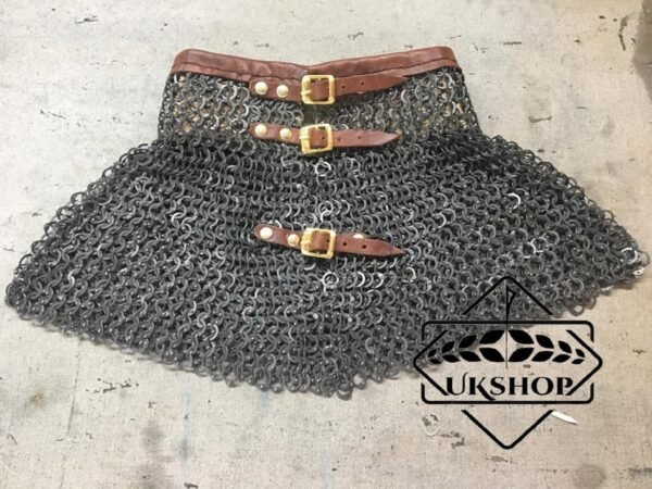 chainmail collar (neck protection) with leather, 9MM flat riveted With Solid rings, Easter