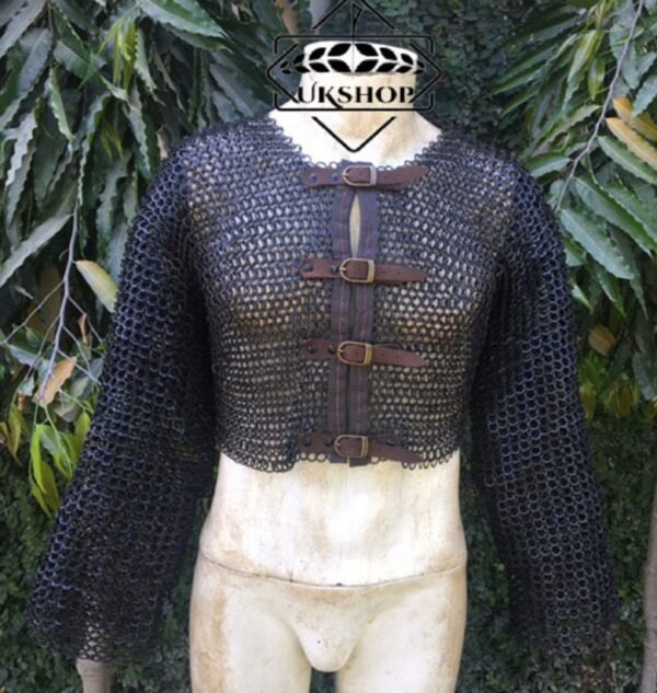 Chainmail Half Haubergeon, 9mm Flat Riveted with Solid rings full opened with Leather Trimmed, Esater