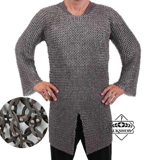 Chainmail Shirt, Stainless Steel 9mm Flat Ring Round Riveted Full Sleeves