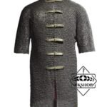 chainmail shirt, 9MM Flat Riveted With Solid rings front open Chainmail Hubergeon