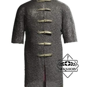 chainmail shirt, 9MM Flat Riveted With Solid rings front open Chainmail Hubergeon