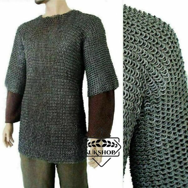 9mm Chainmail shirt, 9MM Flat Riveted With Solid Rings Chainmail Shirt, Haubergeon Chainmail shirt Half Sleeves, Thanks giving gift