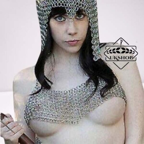 Chainmail Sexy Bra With Coif, Butted Aluminum Chainmail coif, Handmade gift