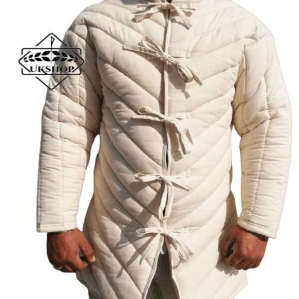 White Medieval Padded Gambeson, Quilted Costumes, Thanks giving gift