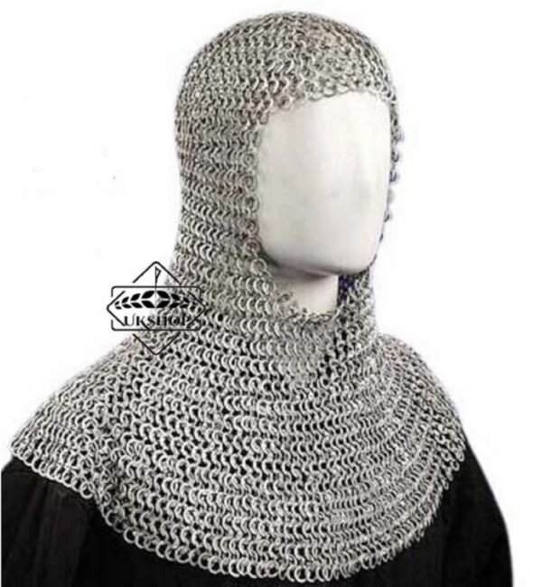 il fullxfull.4298325025 gh9u 1 Aluminum Chainmail coif, 9mm Flat riveted with Solid Rings coif / hood, Easter