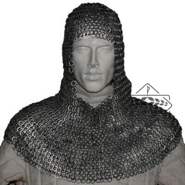 Chainmail Coif, Flat Riveted Solid Ring, Chain mail Coif 9mm, Medieval Coif / Hood Handmade Gifts