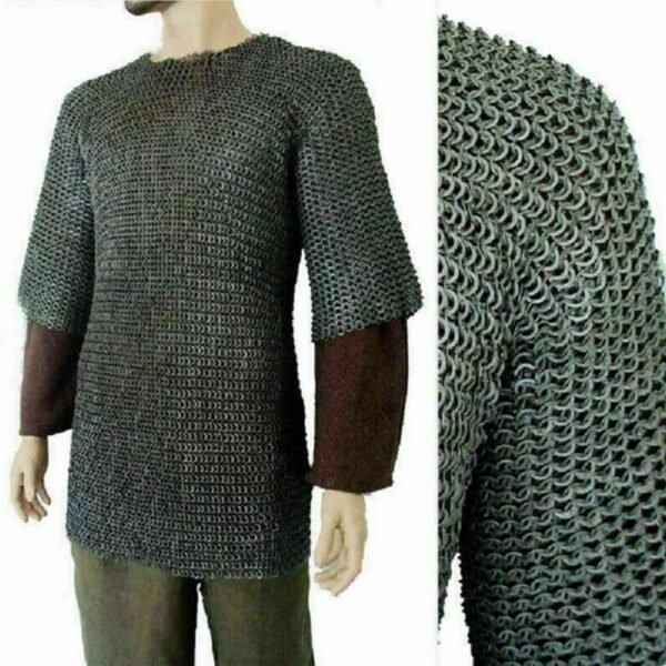 9MM Chainmail shirt, Chainmail Half sleeve Hubergeon, 9MM Flat Rivet With Solid rings Chainmail shirt, Thanksgiving gift