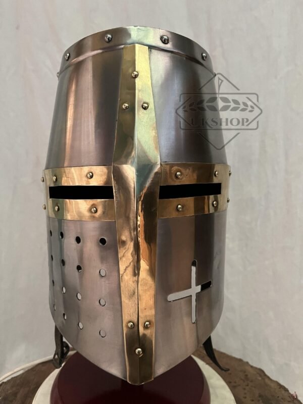 il fullxfull.4942108325 kh07 scaled Medieval Templar Knight Crusader Helmet with Brass Cross, With Free Wooden Stand, Thanks giving gift