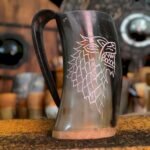 Viking Drinking Horn mug wolf carved