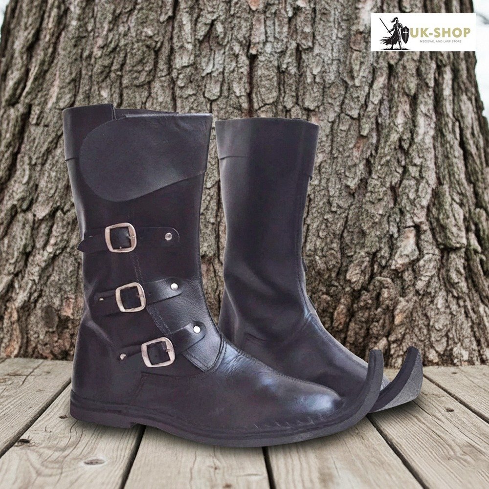 leather boots three buckle 1 Medieval Fantasy High Field Shoes