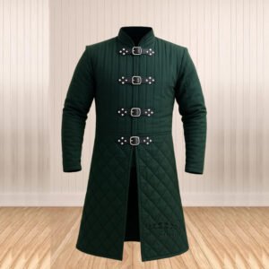 Medieval Linen Gambeson with Black Leather Trimmed