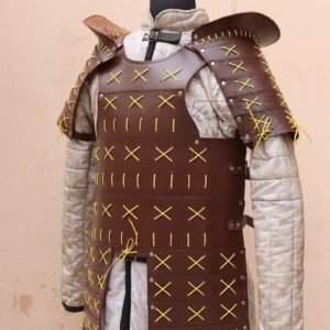 Leather Samurai Armour - Brown & Yellow Lace Leather body Armor