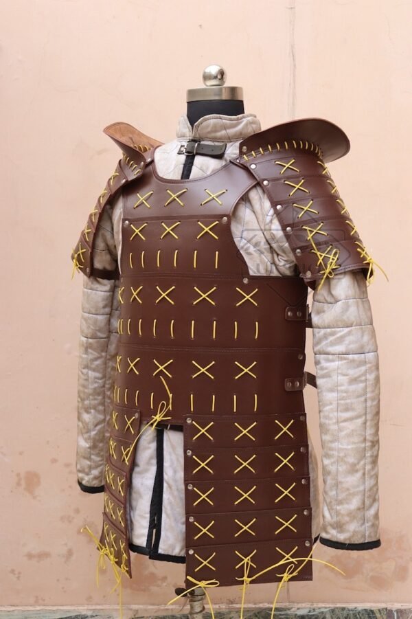 Leather Samurai Armour - Brown & Yellow Lace Leather body Armor