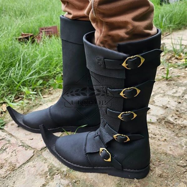 lb52 Medieval Knight Boots - Black Leather Boots