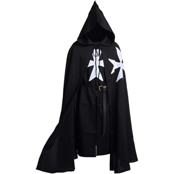 t60 Medieval Knight Tunic & Cloak with Maltese Cross Black