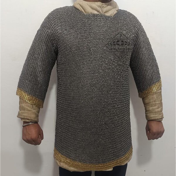 chainmail shirt 6mm flat 1 Chainmail Shirt - 6MM Round Ring Riveted Solid Rings with Brass Trim on Edge