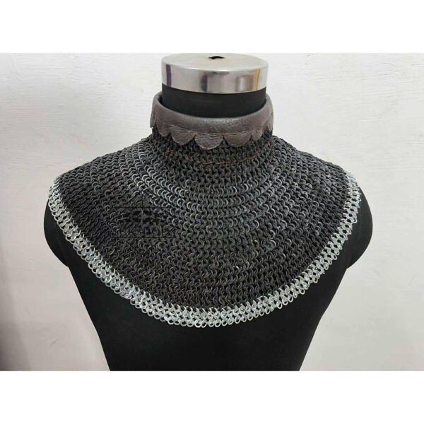 black collar 86 Chainmail Collar 9MM Flat Ring Riveted alternative Solid Ring with Aluminium Trim