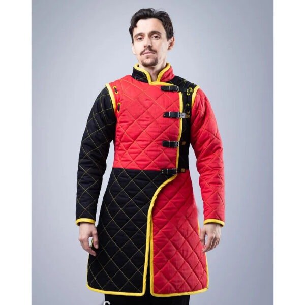 red Black Gambeson 14 Medieval Long Gambeson - Black & Red