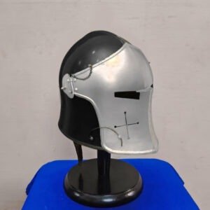 Knight Barbuta Helmet Silver & Black 18 Gauge Steel