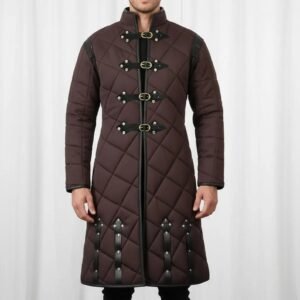 Medieval Gambeson Brown with Black Leather Trim