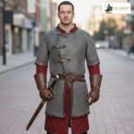 Chainmail Haubergeon - 9MM Flat Ring Riveted washer with Brown Leather Trim