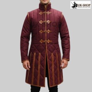Medieval Gambeson With Brown Leather Trim