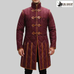 Medieval Gambeson With Brown Leather Trim